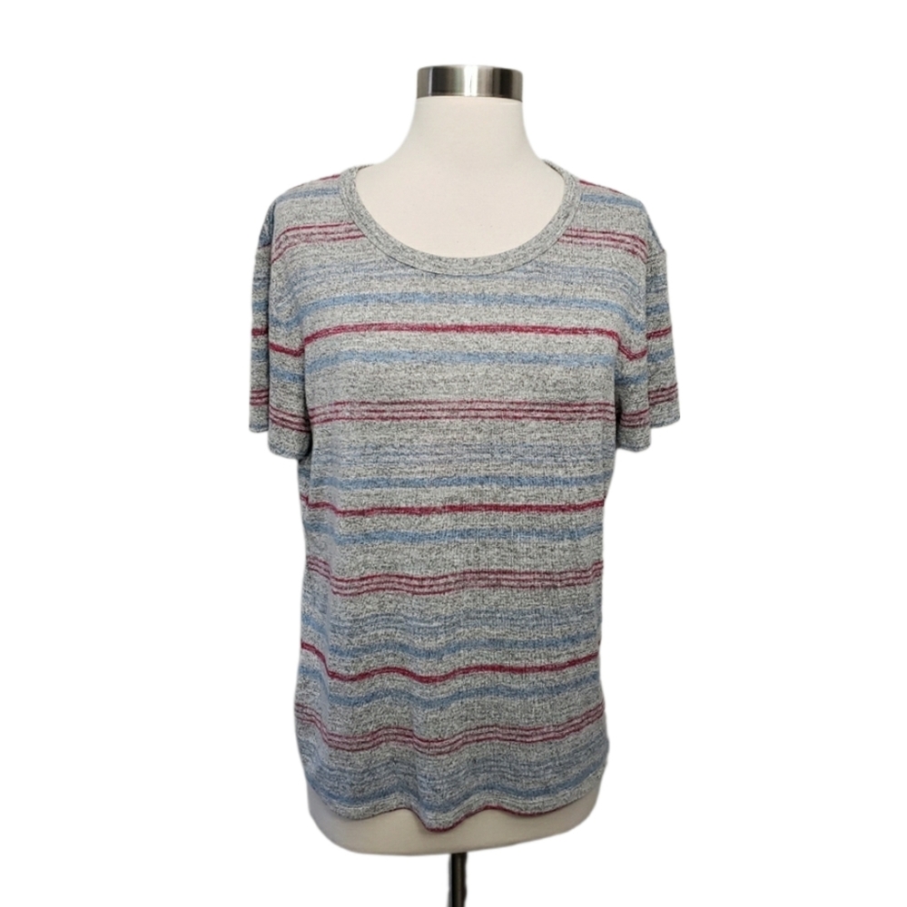 Aritzia Wilfred Free Medium Grey Striped Short Sleeve Tee Shirt Top